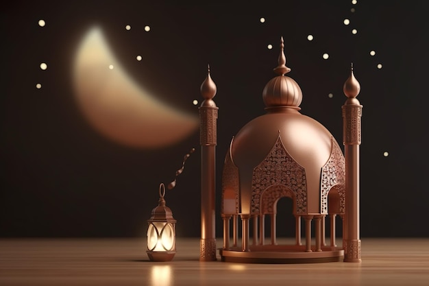 Une mosquée et une lune avec une lune en arrière-plan