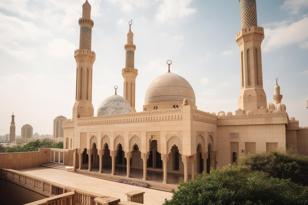 Mosquée luxueuse avec des minarets imposants et des vitraux