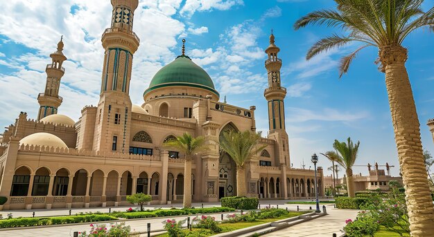 Photo une mosquée majestueuse avec deux hauts minarets