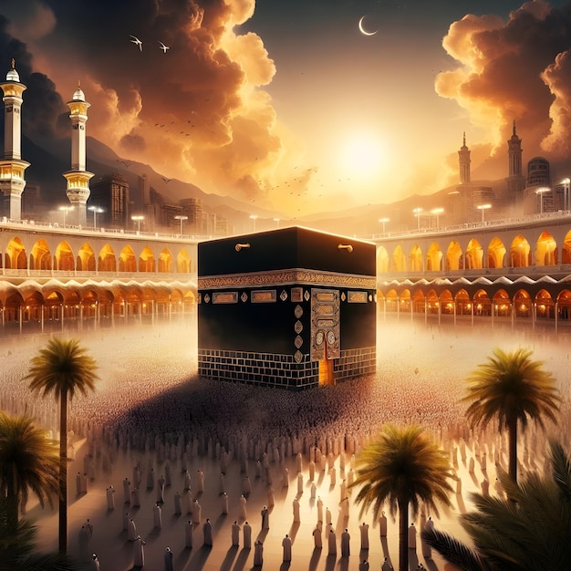 Photo la mosquée de la mecque al-haram et les palmiers en arrière-plan