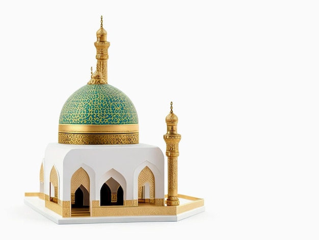 mosquée miniature et décoration ornée isolé sur fond blanc créatif ai