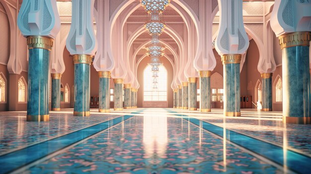 Mosquée moderne 3d pour l'illustration de fond du jour de célébration musulmane