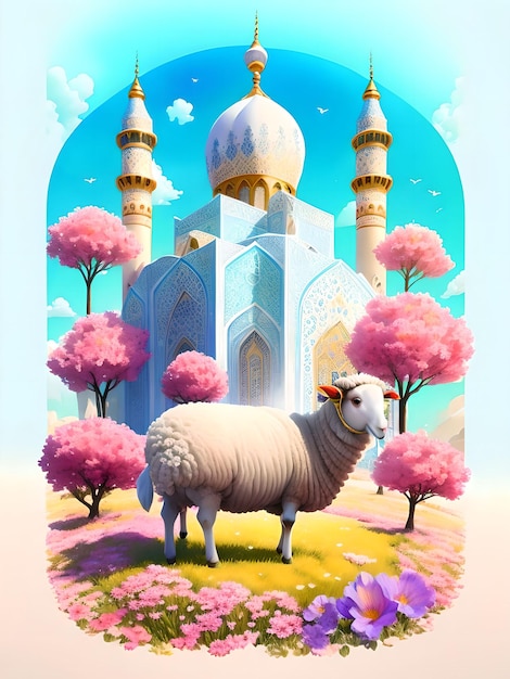 Mosquée et Moutons Eid Al Adha Voeux Poster