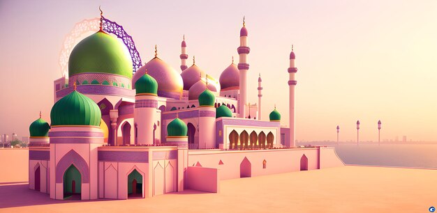 Mosquée musulmane Architecture ramadan kareem Eid avec copie espace pastel bannière IA générative