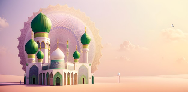 Mosquée musulmane Architecture ramadan kareem Eid avec copie espace pastel bannière IA générative