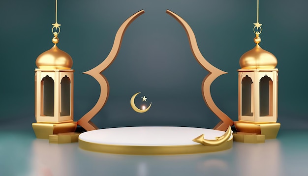 Une mosquée musulmane avec un croissant de lune et un croissant de lune.