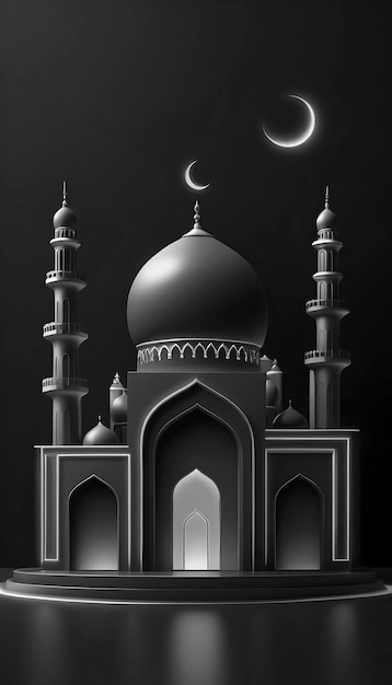 La mosquée noire de l'Aïd Moubarak sur le ciel nocturne