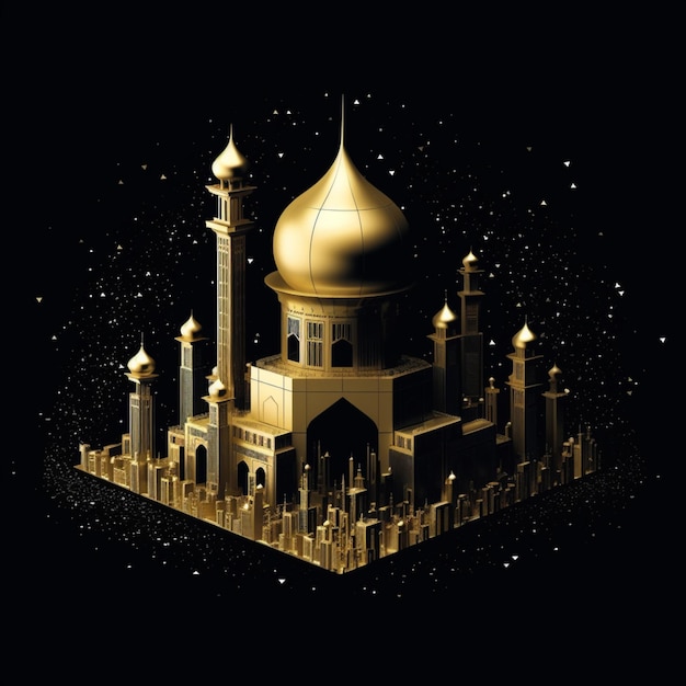 Mosquée d'or sur fond noir foncé