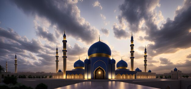 Mosquée pour le Ramadan Kareem Eid Salutations pour le festival musulman Culture islamique Ramzaan Generative AI