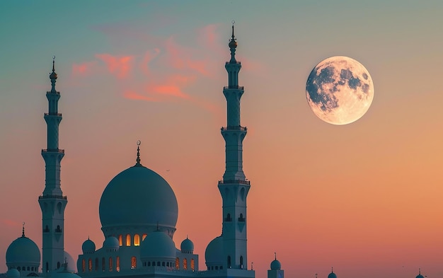 une mosquée sous la pleine lune