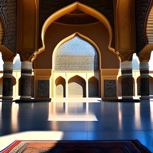 Une mosquée avec un tapis au milieu