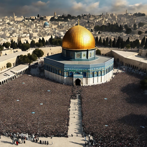 La mosquée et le tombeau d'Aqsa Palestine Drapeau de Gaza 3D Réaliste