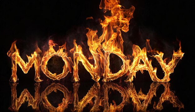 Le mot 3D LUNDAY fait de feu, de flammes, d'un fond noir, d'une flamme orange chaude.