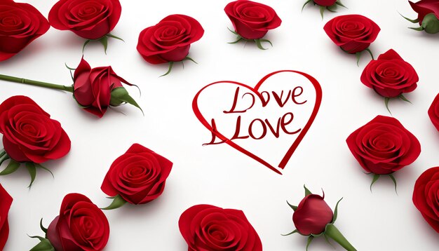 Photo le mot amour écrit avec des roses rouges isolées sur un fond blanc parfait pour la saint-valentin