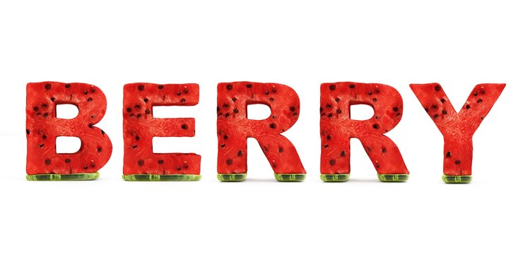 Photo mot berry fabriqué à partir de lettres de pastèque isolé sur fond blanc