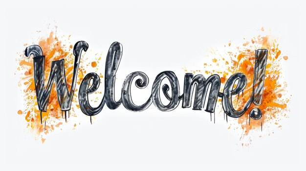 Le mot "Bienvenue" isolé sur fond blanc fait dans le style de la calligraphie Uncial
