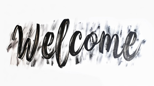 Le mot "Bienvenue" isolé sur fond blanc fait dans le style de la typographie à la main