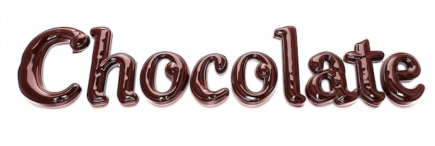 le mot chocolat orthographié dans du sirop de chocolat sur fond blanc