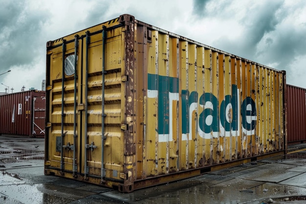 Le mot commerce sur le côté d'une entreprise mondiale de conteneurs de transport maritime et le concept de commerce
