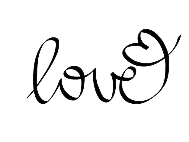 Mot écrit calligraphiquement Love with heart