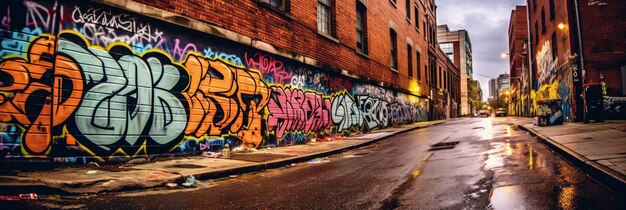 Mot ou expression de graffiti coloré sur un mur en béton généré par l'IA
