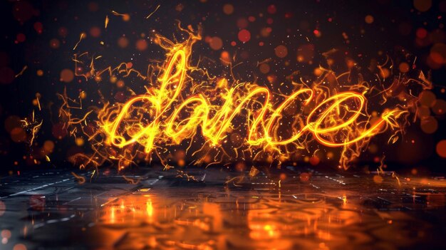 Photo un mot de feu qui dit danse avec beaucoup d'étincelles