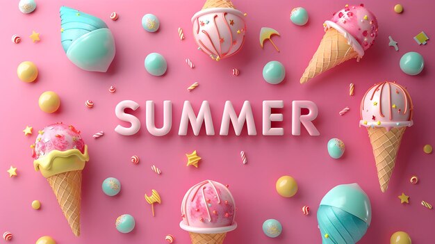 Le mot hello Summer avec des lettres colorées Design de texte d'été pour les médias sociaux