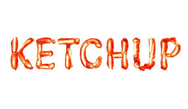 Le mot ketchup sur une surface blanche