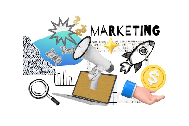 Le mot marketing est un remix numérique png d'arrière-plan transparent
