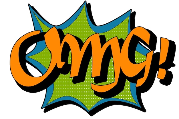 Mot OMG sur un pop art sur fond blanc