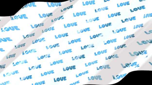 Mot répétitif bleu amour sur un drapeau blanc. illustration 3d, rendu 3d.