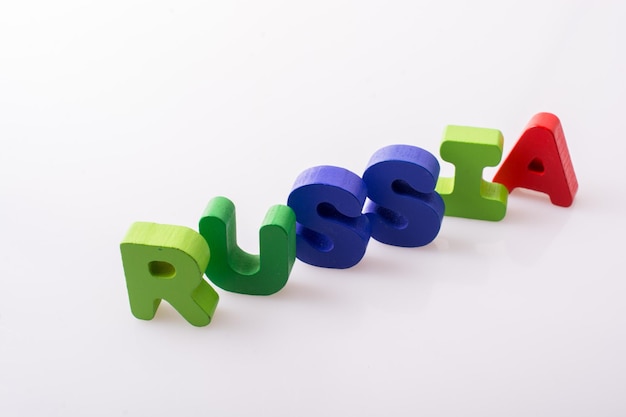 Le mot Russie écrit avec des blocs de lettres