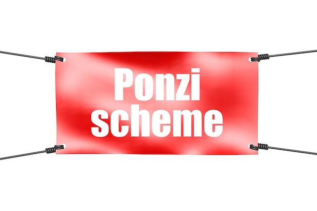 Mot de schéma de Ponzi avec bannière rouge