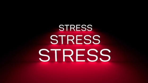 Le mot " stress " est un texte lumineux en néon rouge.