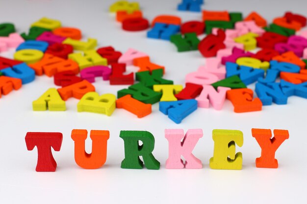 Le mot turquie avec des lettres colorées