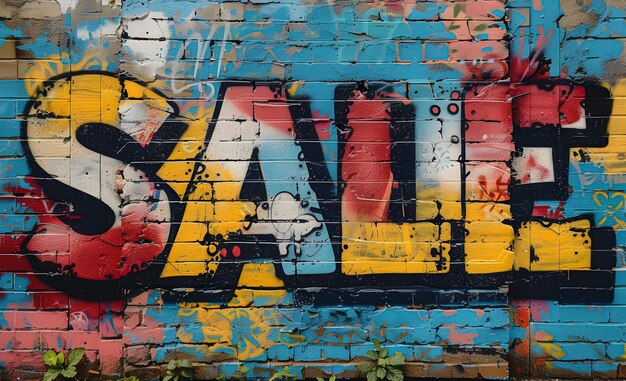 Le mot "Vendeur" est écrit sur le mur dans le style du graffiti.