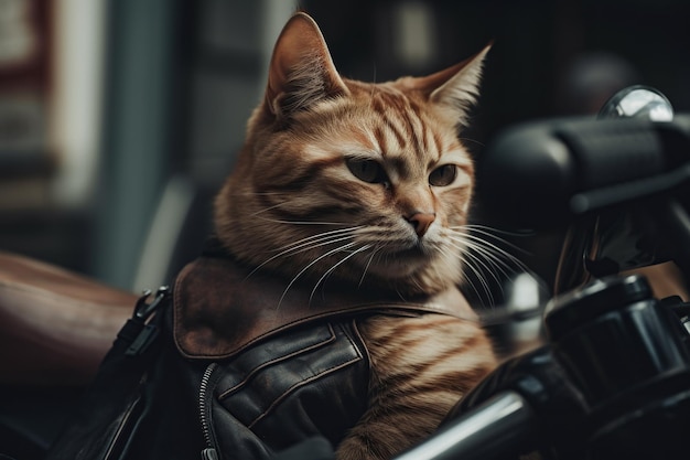 Motard de chat dans une veste en cuir conduisant une moto