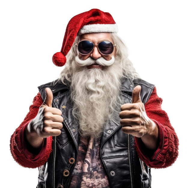 Motard Drôle Du Père Noël Dans Une Veste En Cuir Et Des De