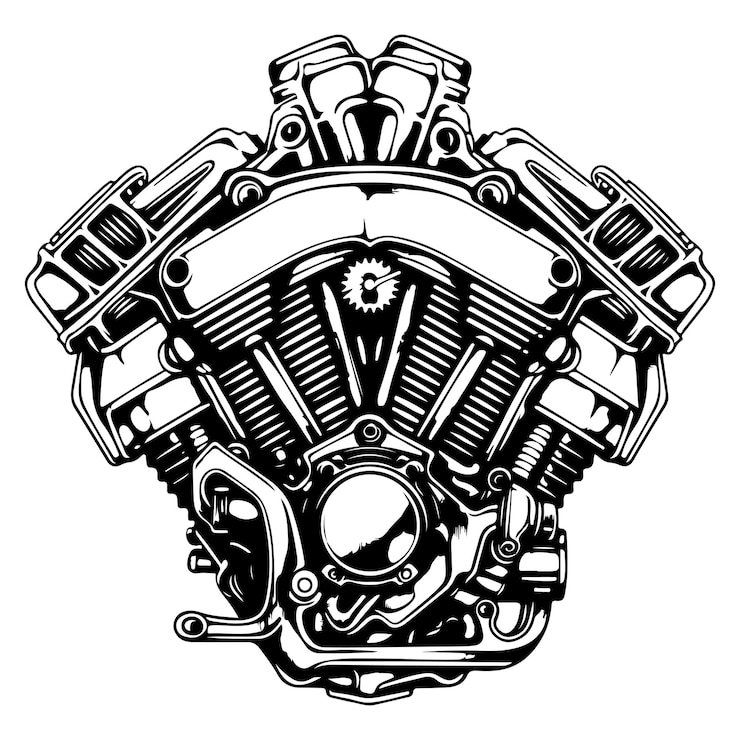 Photo moteur de moto png plat illustration de la vieille école fond transparent