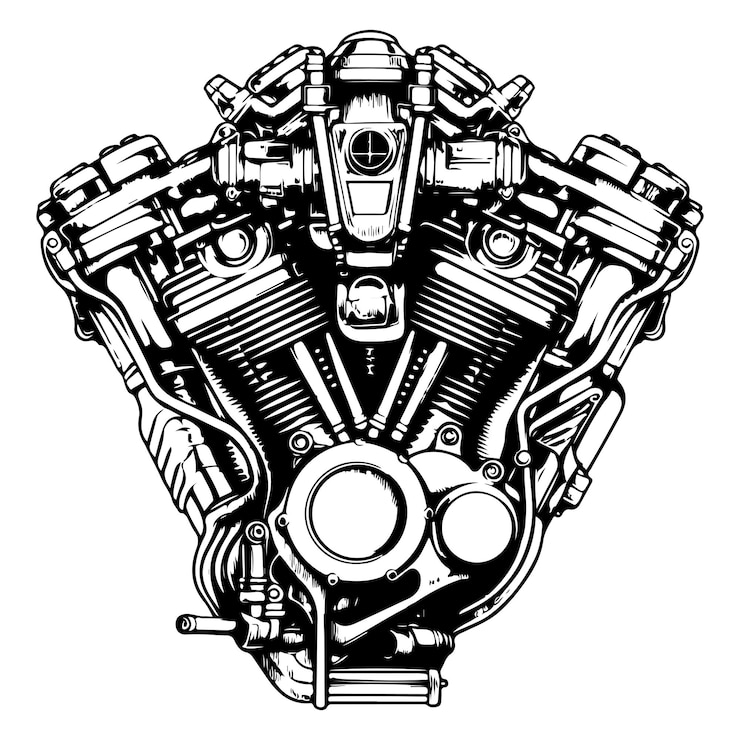 Photo moteur de moto png plat illustration de la vieille école fond transparent