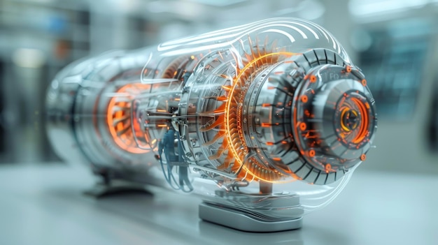 Un moteur à turbine futuriste de haute technologie avec ventilateurs Un moteur à réaction avec entraînement