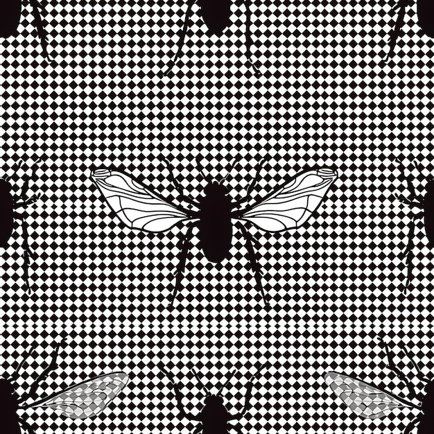 Photo un motif d'abeilles et de papillons avec un fond noir et blanc