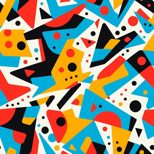 Un motif abstrait composé de formes géométriques audacieuses dans des couleurs primaires vibrantes