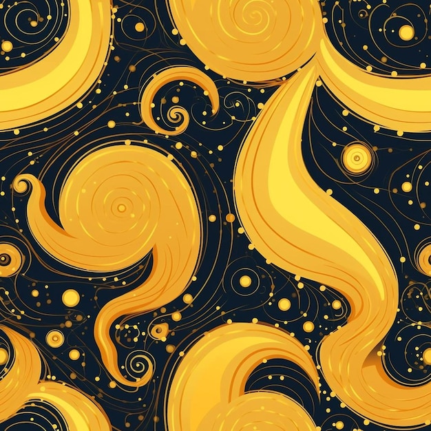Un motif abstrait jaune et orange avec les spirales.