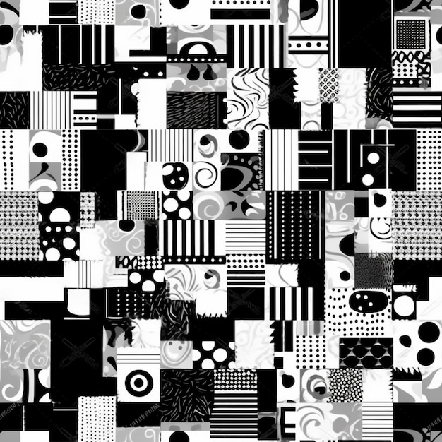 Un motif abstrait en noir et blanc avec des carrés et des cercles génératifs ai