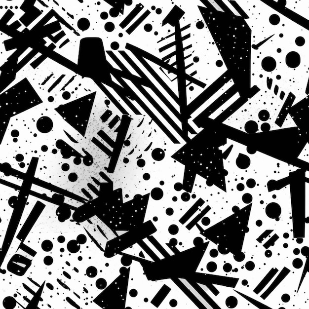 Un motif abstrait noir et blanc avec des formes géométriques générative ai