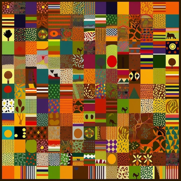 Motif africain lumineux inhabituel dans un style cubique avec des thèmes et des couleurs ethniques africaines