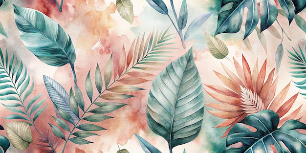 motif aquarelle abstract botanique motif sans couture avec des feuilles exotiques fond dessiné à la main tuile