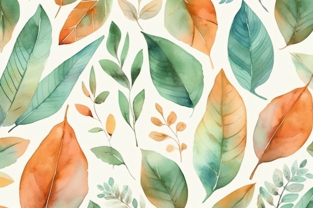 Un motif aquarelle de feuilles et de branches.