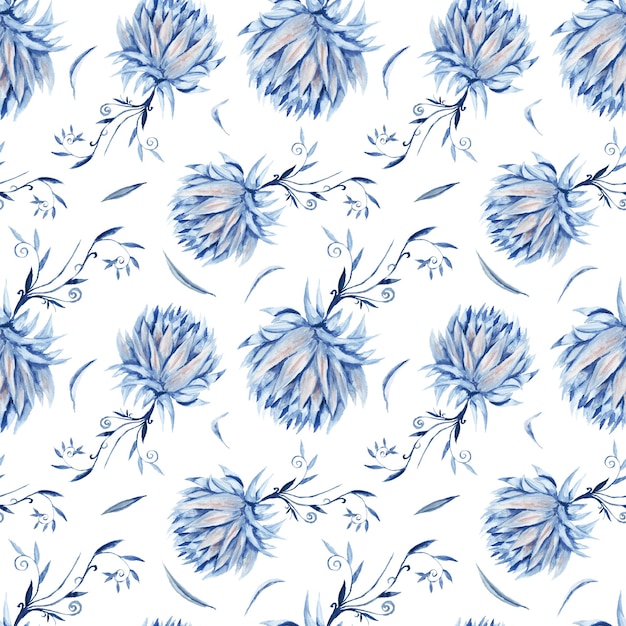 Motif aquarelle floral indigo